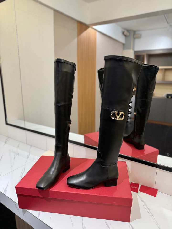 Valentino Garavani VLogo Type Leather Over-the-Knee Boots