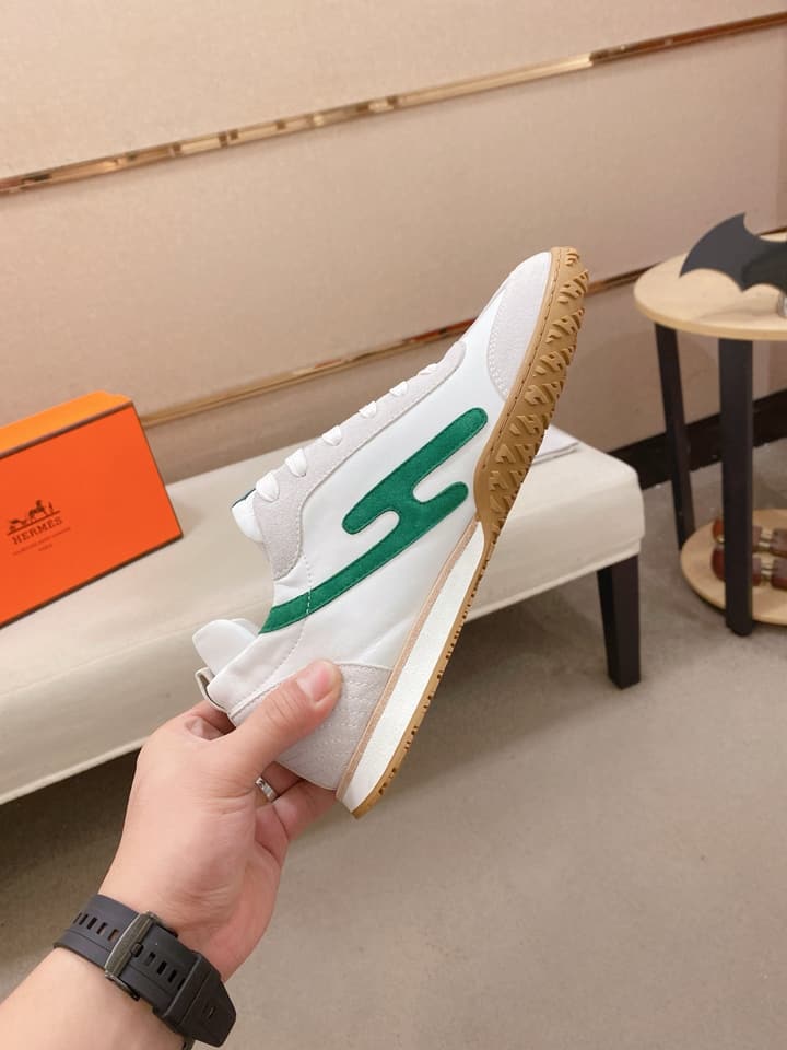 Hermès Suede and Goatskin H Detail Sneakers