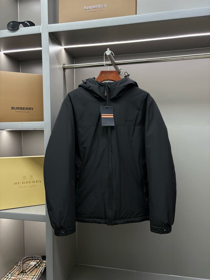 Zegna Letter Embroidered Down Jacket in Black