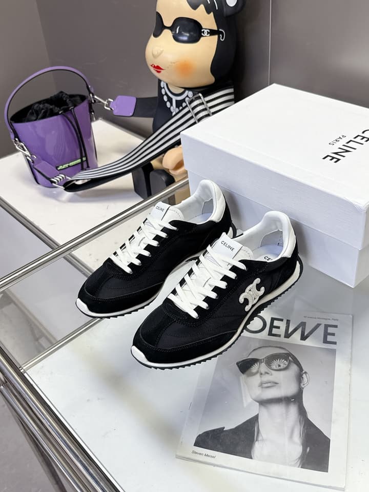 Celine Racer Women's Low-Top Sneakers in Black With White Laces