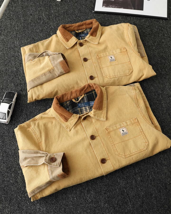Ralph Lauren Barn Washed Distressed Jacket – 2025 Spring New in Classic Mustard Tan