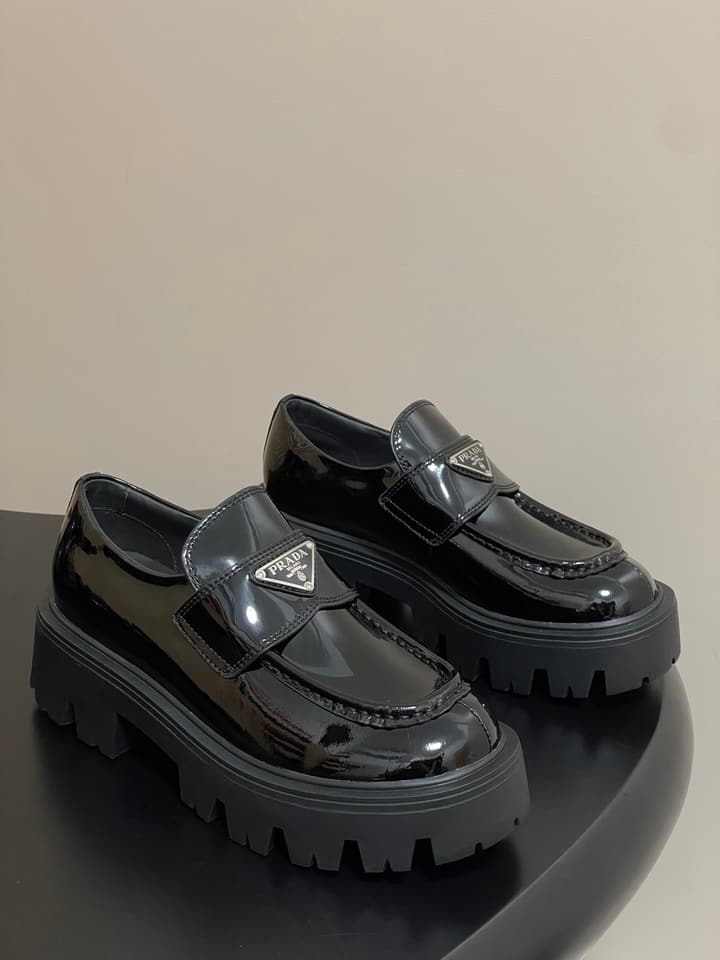 Prada Thick-Soled Platform Loafers – 25FW in Deep Gloss Black