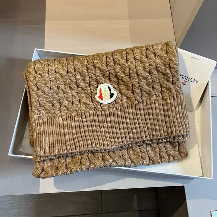 Moncler Knitted Scarf Hat Set in Camel Knit