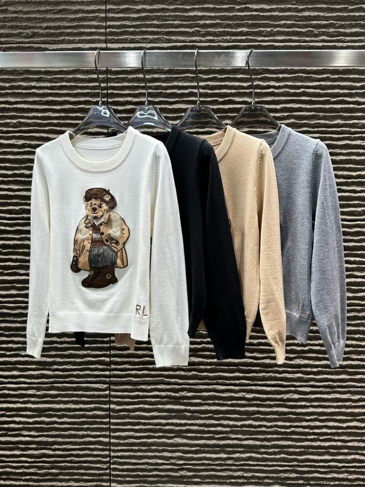 Ralph Lauren RL Bear Heavy Embroidery Knit Sweater in Classic Black