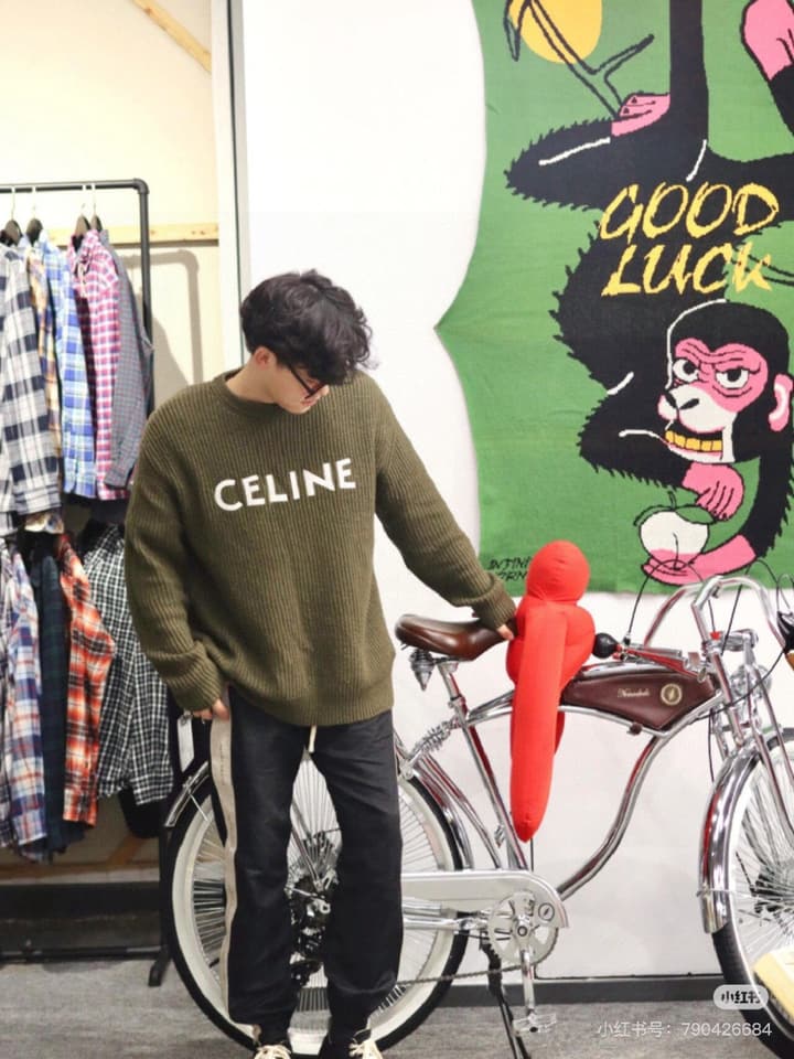 Celine Classic Embroidered Crewneck Sweater in Army Green