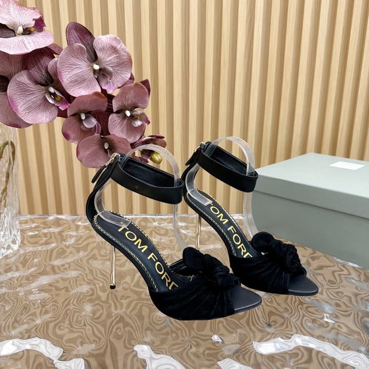 TOM FORD Padlock Knot-Back Heeled Sandals in Beige