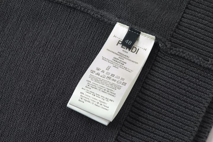 Fendi Embroidered Logo Knit Pullover in Charcoal Grey With Fendi Logo