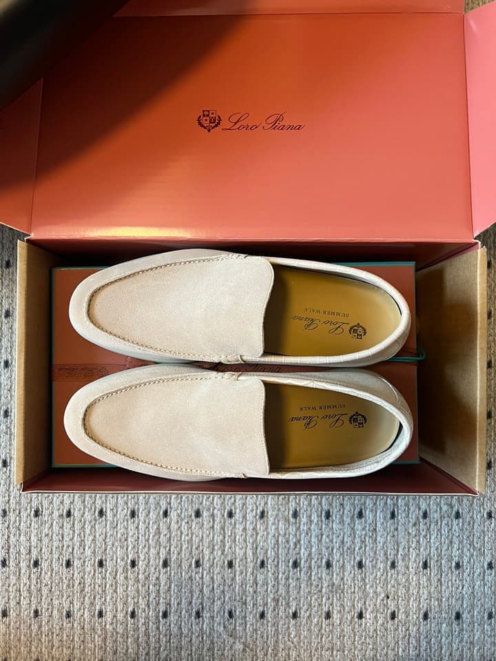 Loro Piana Men's Italian Leather Loafers in Cream Suede