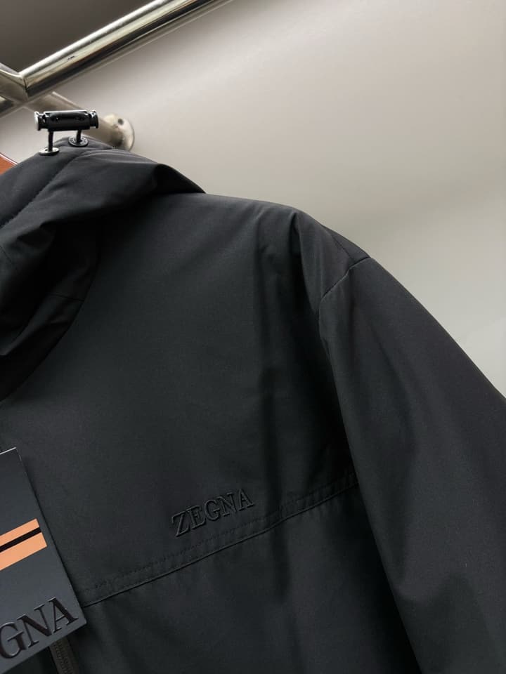 Zegna Letter Embroidered Down Jacket in Black