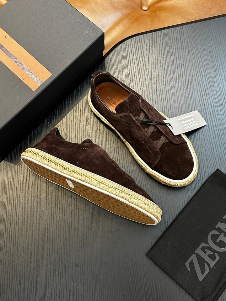 Ermenegildo Zegna Triple Stitch Low-Top Sneakers in Black Suede