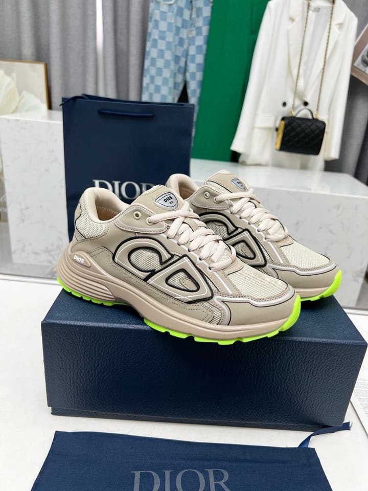 Dior B30 Unisex Mesh and Leather Sneakers in Navy Blue And Grey