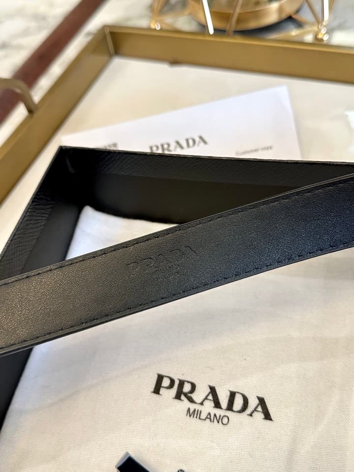 Prada Classic Fashion Belt – 3.0cm in Saffiano Black Leather With Silver Buckle
