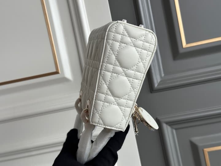 Dior Lady Dior Three-Grid Lambskin Shoulder Bag in Black Lambskin