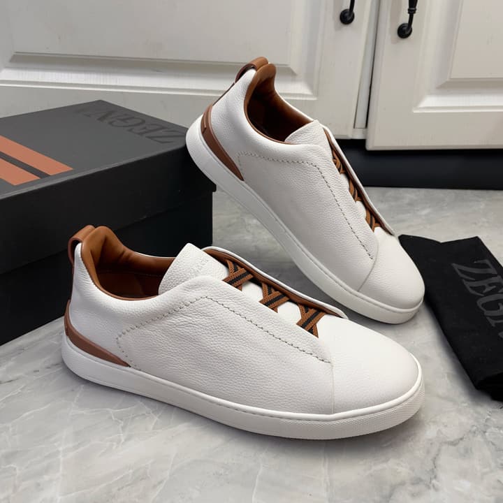 Zegna Triple Stitch Low-Top Sneakers in Navy Blue