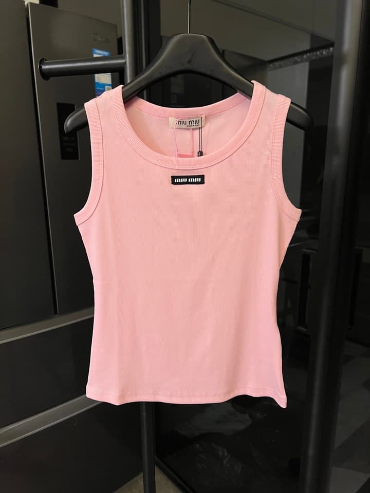 Miu Miu Ribbed Cotton Logo Tank Top – 25SS in Grey