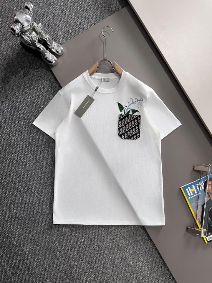 Dior Leaf Embroidery Flocked CD Logo T-Shirt – 2025 in Black