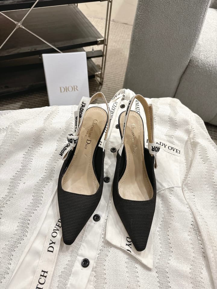 Dior J'Adior Embroidered Kitten Heel Sandals in Black Shimmer Fabric
