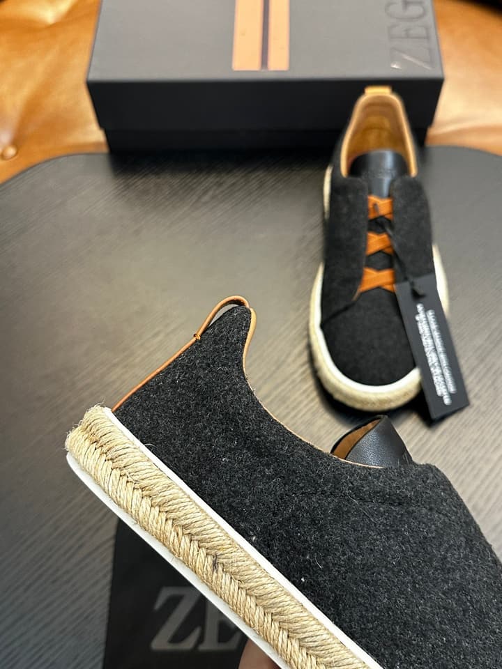 Zegna Triple Stitch Low-Top Sneakers in Dark Charcoal