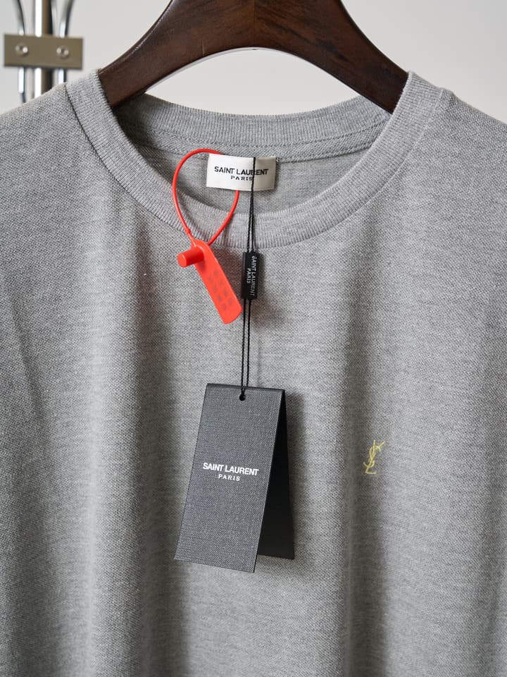 Saint Laurent YSL Embroidered Logo T-Shirt in Heather Grey