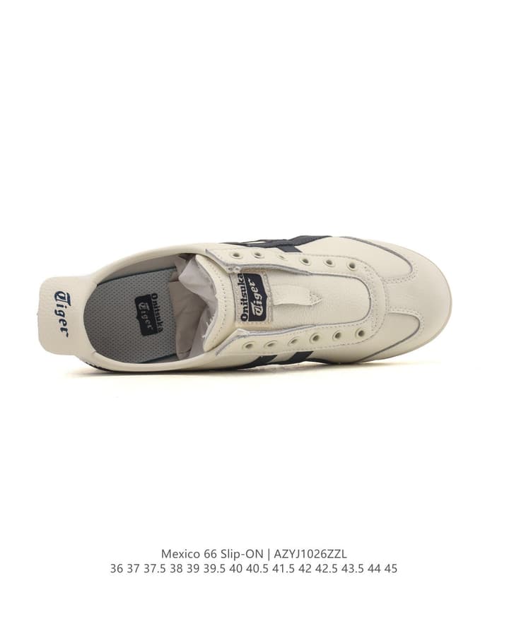 Onitsuka Tiger Mexico 66 Slip-On Canvas Casual Shoes in Cream Canvas With Dark Stripes
