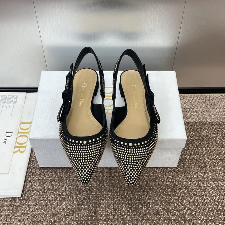 Dior J'Adior Rivet Heeled Sandals – 2024SS in Black Glitter Toe Slingback
