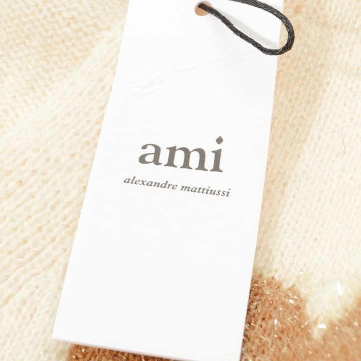 AMI Paris Holiday Limited Gold Heart Jacquard Cardigan – 24FW in Cream Gold Heart Cardigan