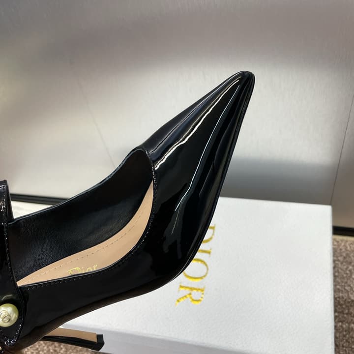 Dior J'Adior Jolie Pearl Pointed-Toe Mules – 2024 Spring/Summer Collection in Black Patent