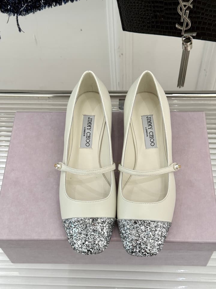 Jimmy Choo Color-block Pearl Mary Jane Heels – 25FW in Black Bow Detail