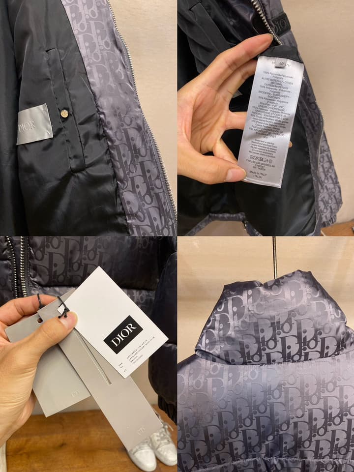 Dior Jacquard Logo Unisex Down Puffer Jacket in Dark Gray Jacquard