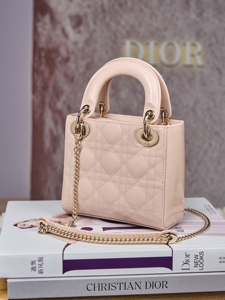 Dior Lady Dior Mini Patent Crossbody Bag in Cherry Red Patent