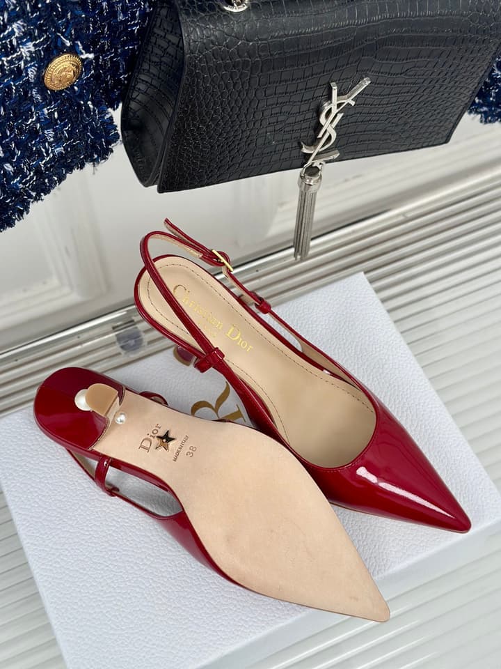 Dior Pearl Heel Pointed-Toe Slingback Mules – Spring/Summer Collection – 2024 in Black Leather