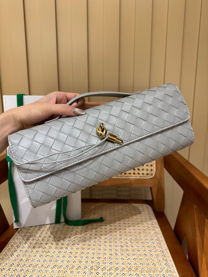 Bottega Veneta Andiamo Clutch Bag in Black Intrecciato