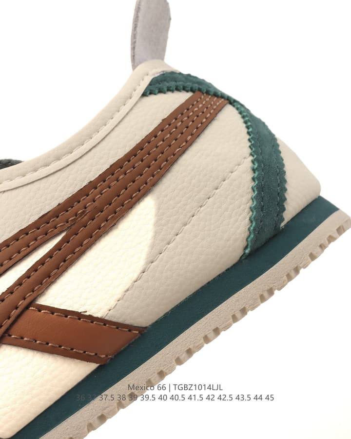Onitsuka Tiger Mexico 66 Classic Sneakers in Cream With Brown And Dark Green Stripes