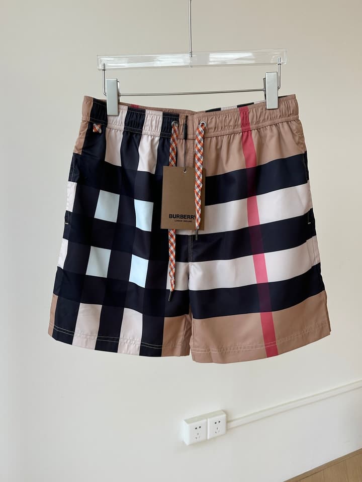Burberry Plaid Drawstring Swim Trunks – Summer Collection in Beige