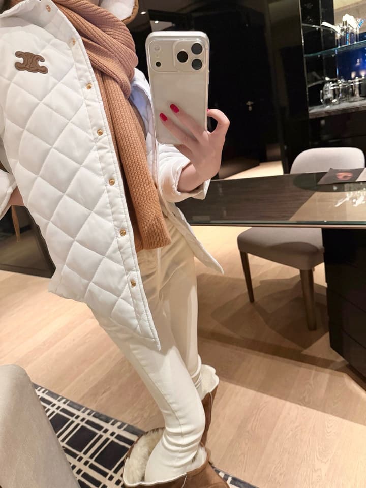 Celine Triomphe Custom Metal Button Puffer Jacket in Black Quilted Jacket