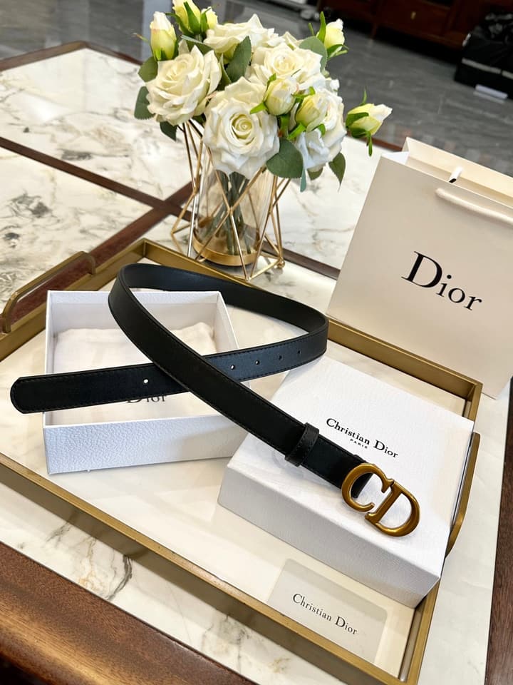Dior Classic Leather Belt – 3.0cm in Black Leather With Gold Buckle
