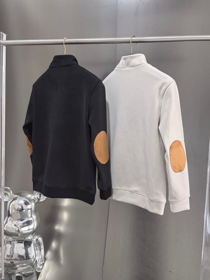Moncler Men's Half-Zip Suede Sweatshirt – Spring 2025S in Black