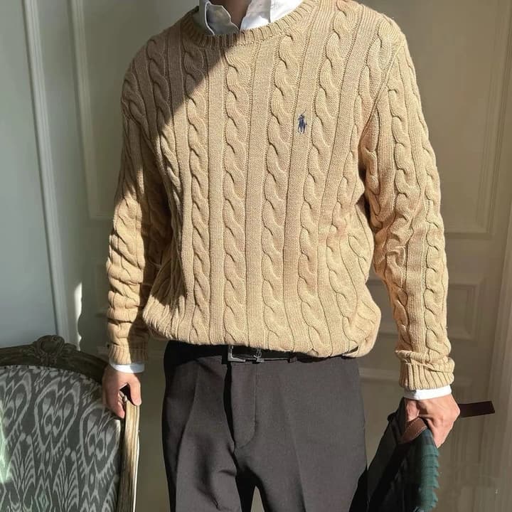 Ralph Lauren Cable Knit Crewneck Sweater in Black