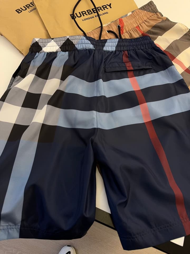 Burberry Large Check Drawstring Beach Shorts in Royal Blue Red Check