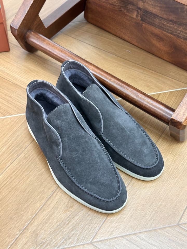 Loro Piana Men's Luxury Fur Boots in Navy Suede