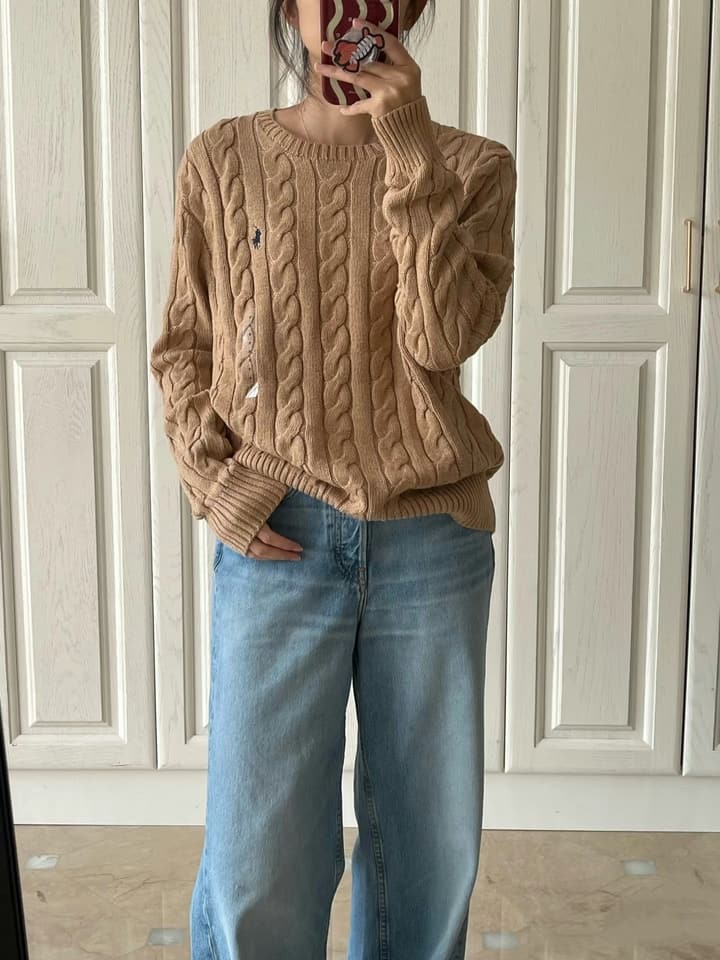 Ralph Lauren Cable Knit Crewneck Sweater in Black