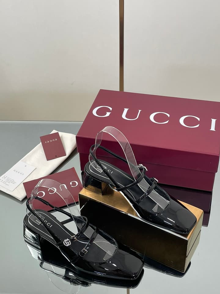 Gucci Crystal Double G Slingback Pumps – 2025 Fall Collection in Burgundy Red