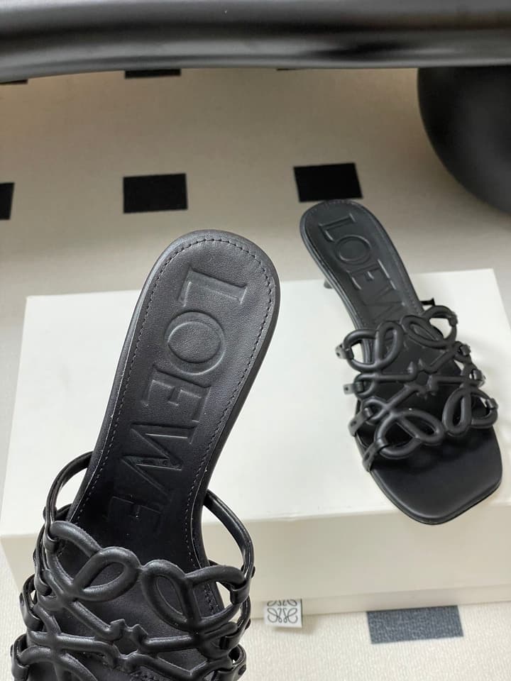 Loewe Hollow-Out Woven Kitten Heel Mules – 25SS Collection in Black