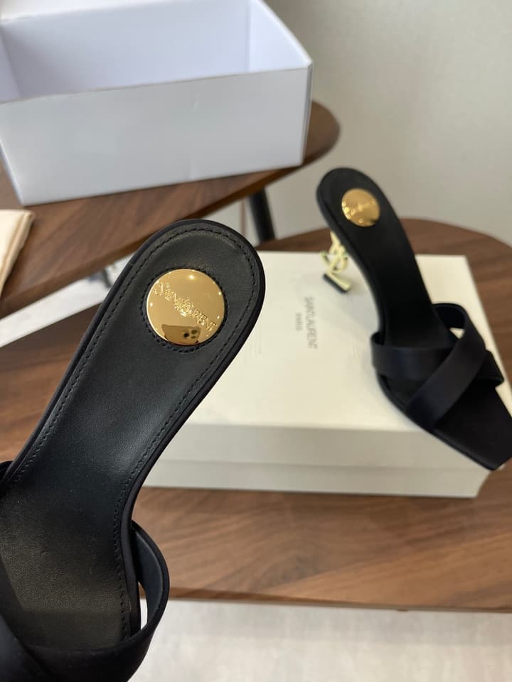 Saint Laurent Opyum Satin Heeled Mules – Early Spring Collection – 26S in Champagne Gold