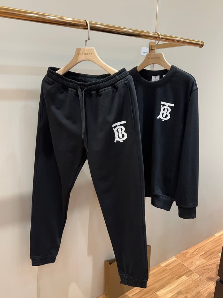 Burberry TB Monogram Cotton Sweatpants in Black Tb Logo Sweatpants