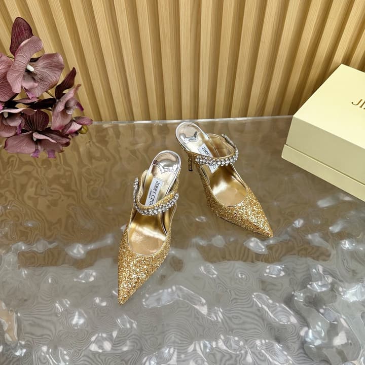 Jimmy Choo Sequined Evening Heels – 2025SS in Nude Shimmer