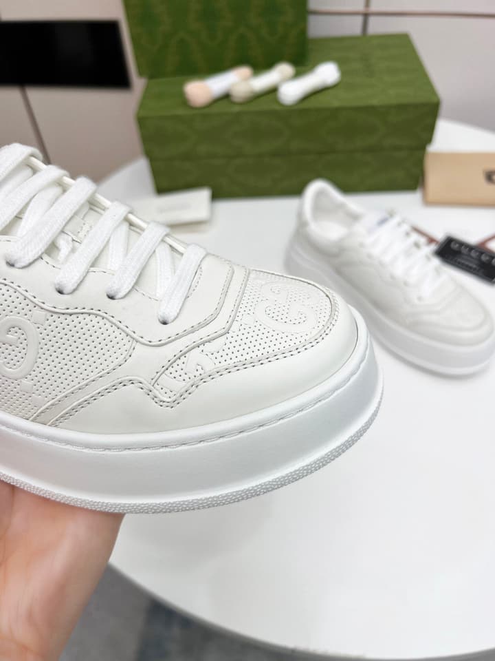 Gucci Chunky Lightweight Platform Sneakers in White Embossed Leather Sneaker