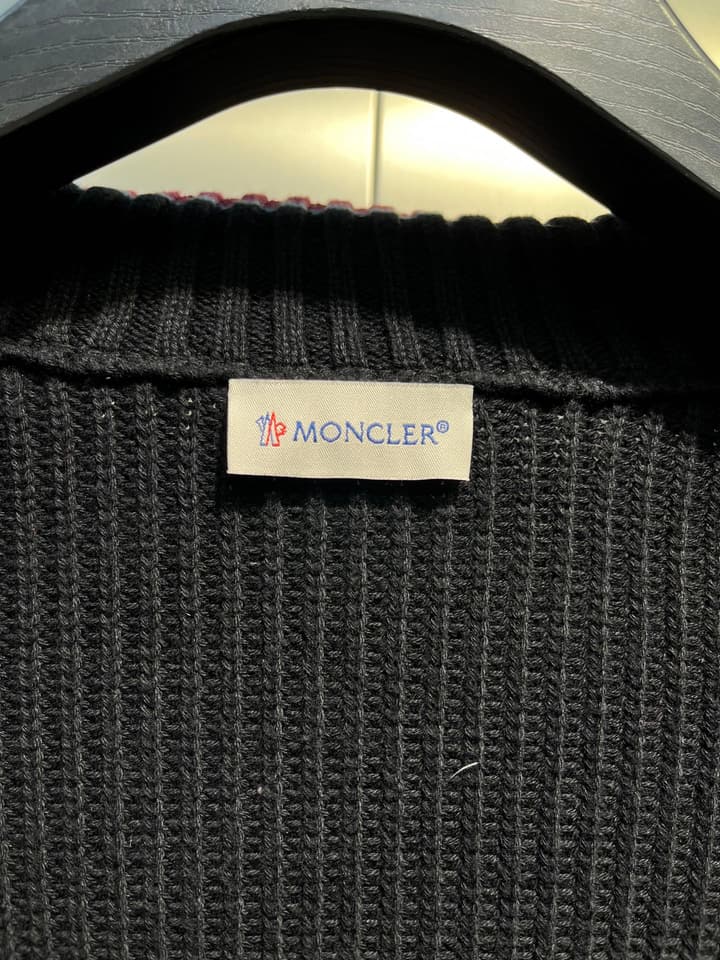 Moncler Knitted Patchwork Stand-Collar Jacket in Dark Brown