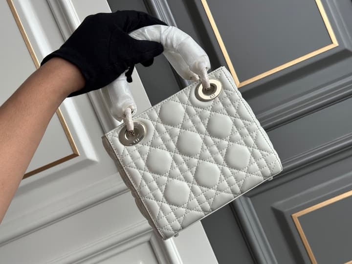 Dior Lady Dior Three-Grid Lambskin Shoulder Bag in Black Lambskin
