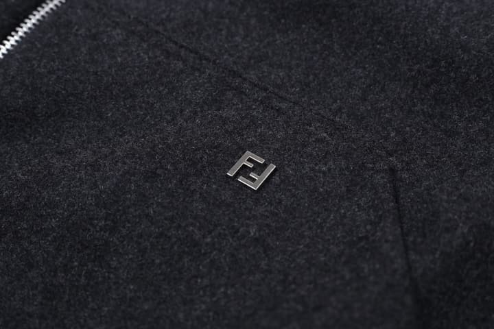 Fendi Hooded Zipper Cashmere Blend Jacket in Deep Charcoal Black
